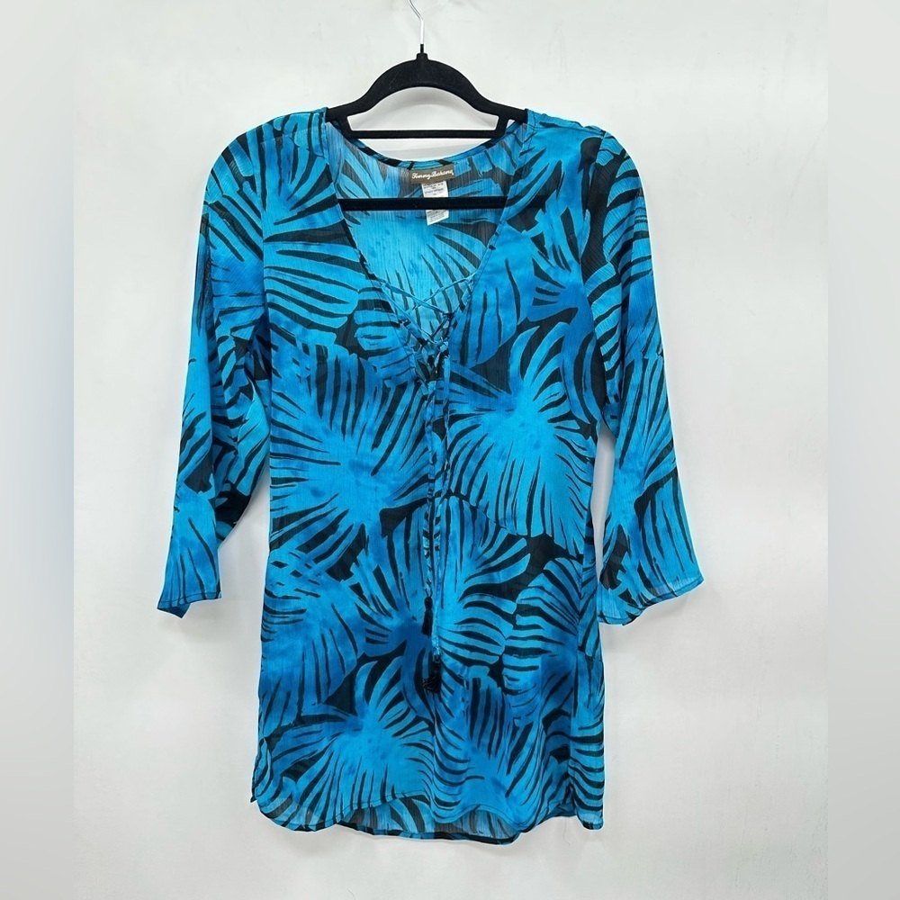 TOMMY BAHAMA Coastal Vacation Blue-black woman leaf beach summer swim cover S